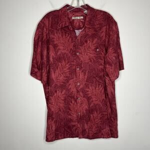 Batik Bay Mens Hawaiian Shirt Size Large Red Floral Tropical Button Up Cruise